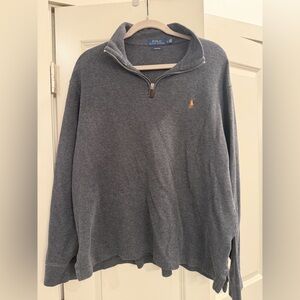 Ralph Lauren Heather Gray Quarter-Zip Pullover with Gold Pony